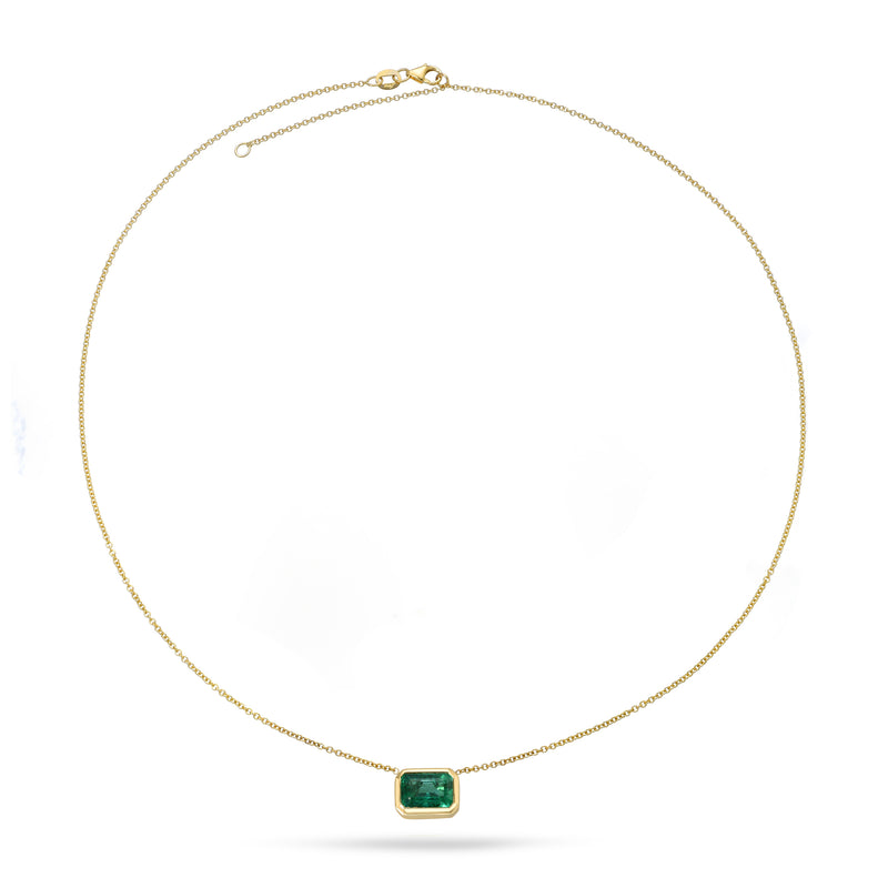 Green Emerald Bezel Set Necklace