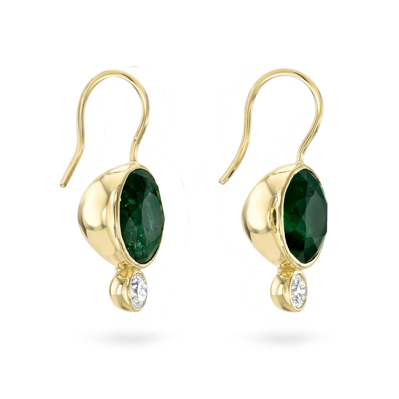Green Emerald And Diamond Drop Earring