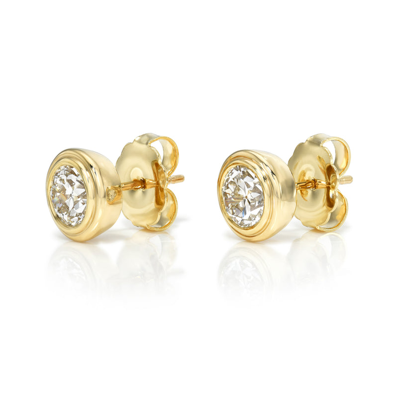 Double Bezel Set Old Euro Diamond Earrings