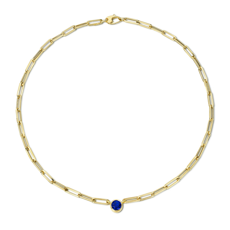 Paperclip Chain Blue Sapphire Necklace